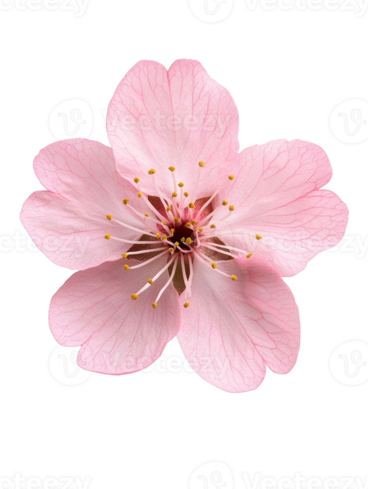 Delicate pink cherry blossom flower with intricate petals and stamens png