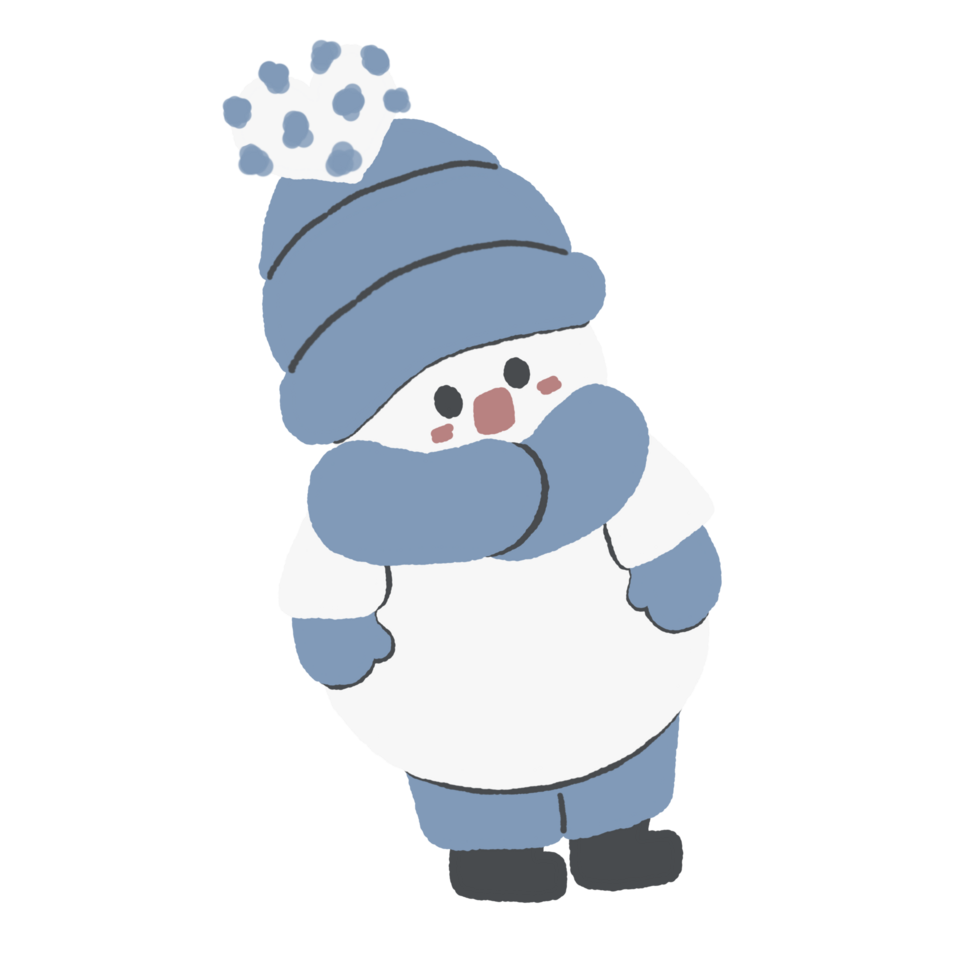 Isolate snowman with blue hat and scarf. png