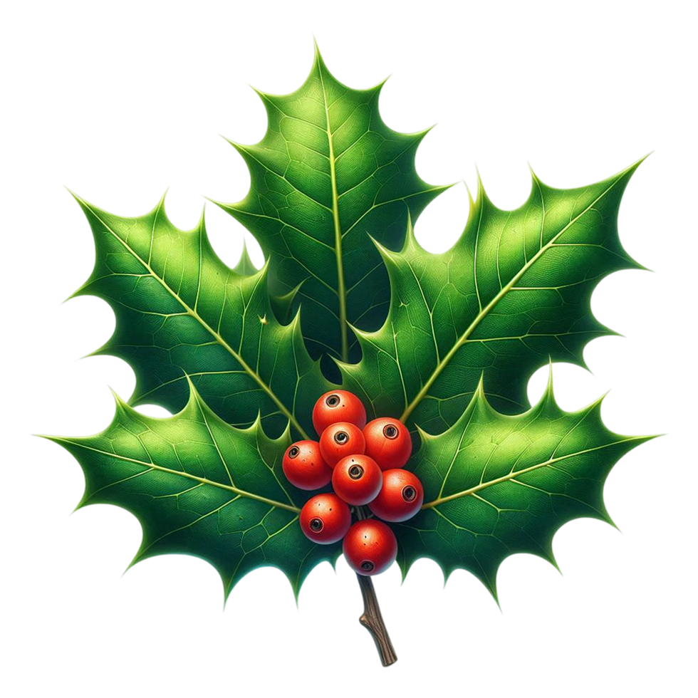 holly leaf with red berries on a transparent background png