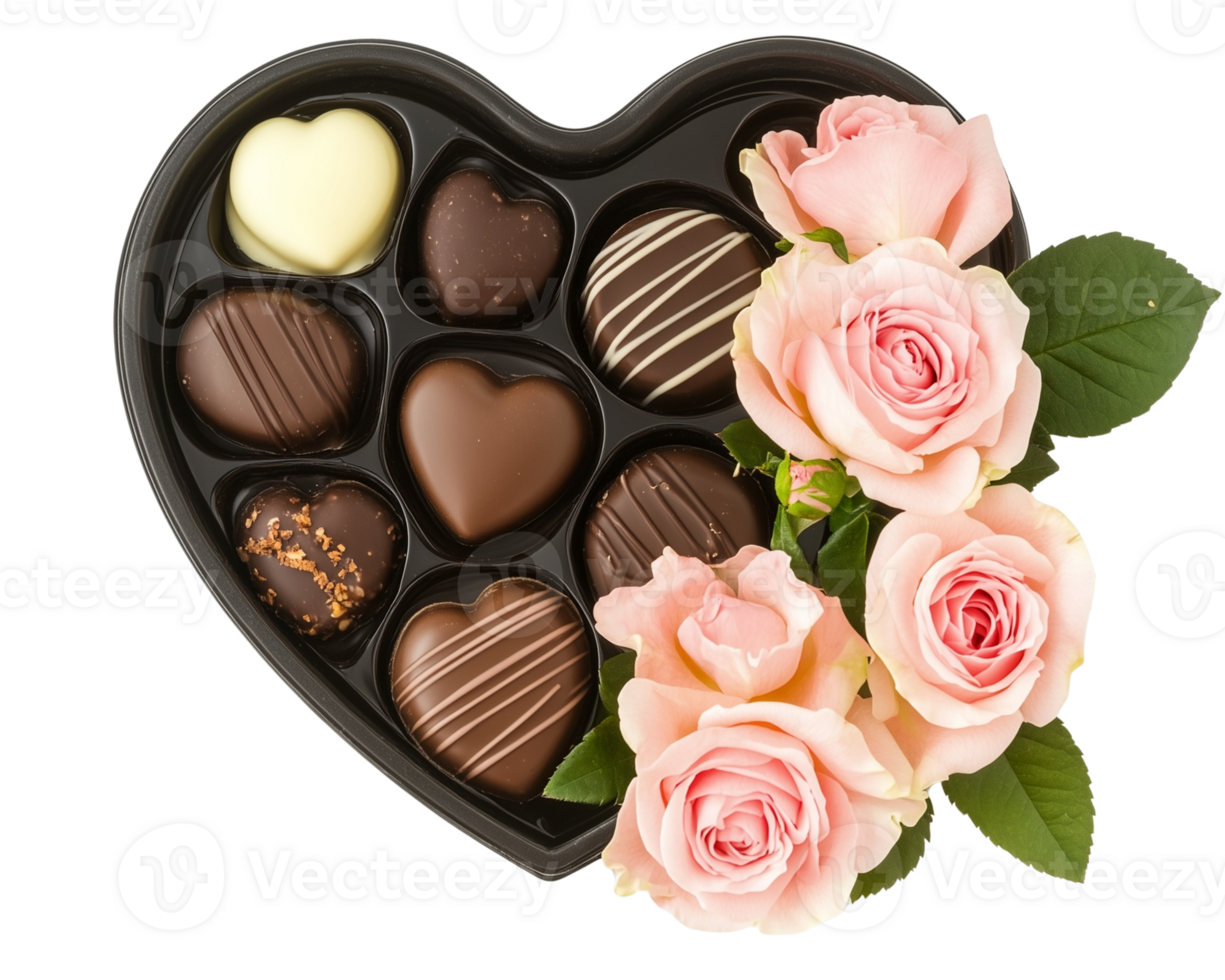 Elegant Box of Chocolates and Flowers Transparent Image png