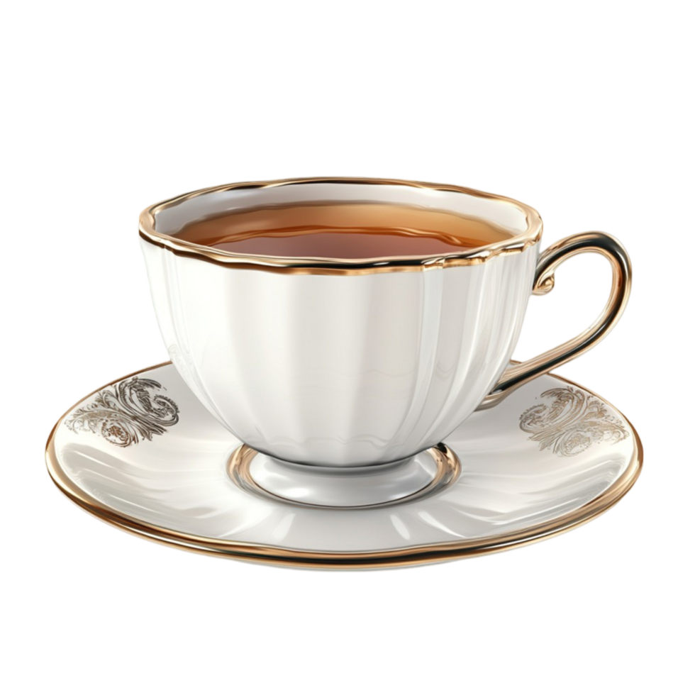 Vintage Fluted Teacup with Saucer png