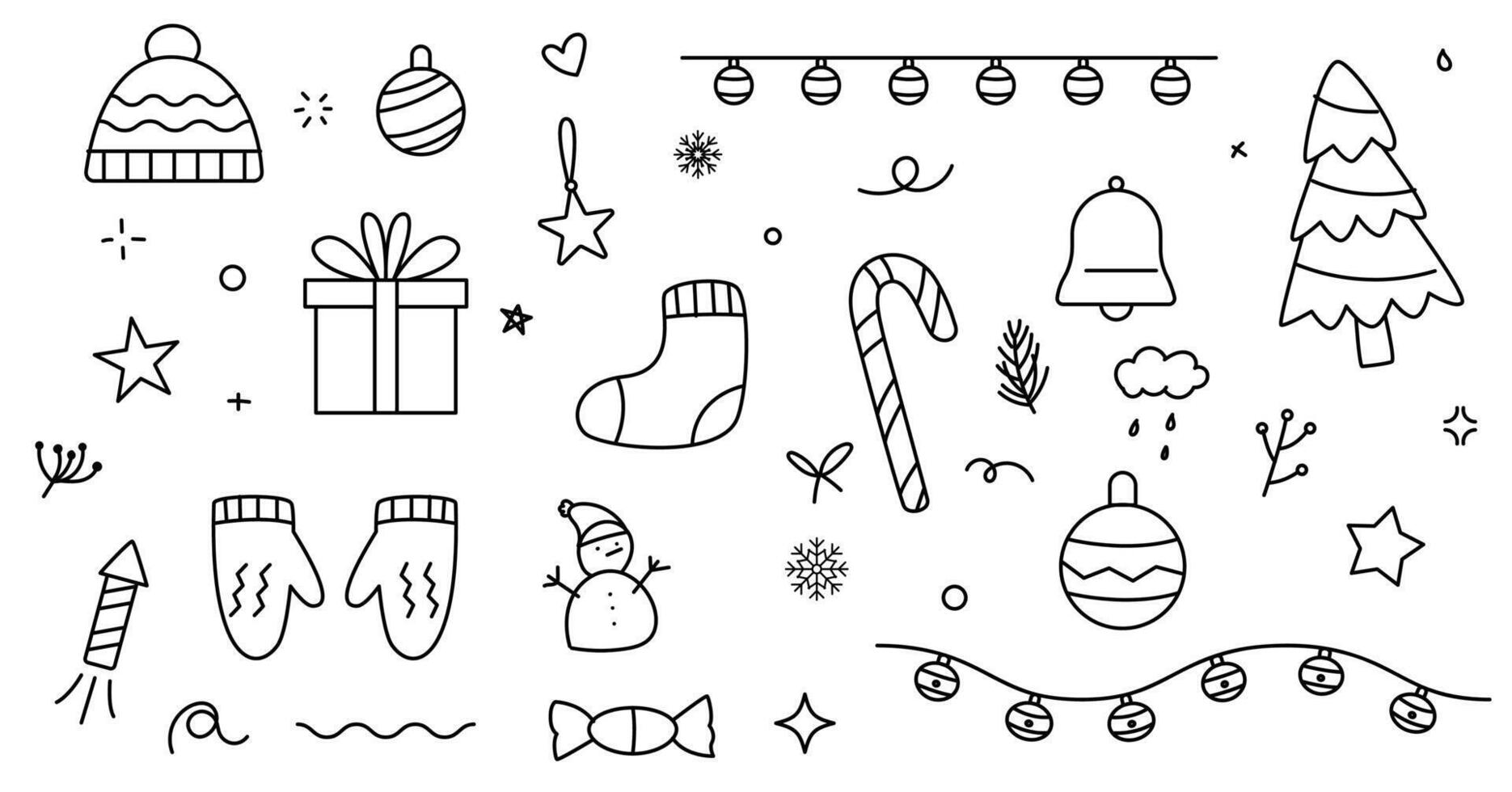 Christmas and New Year doodle icons. hand drawn style vector