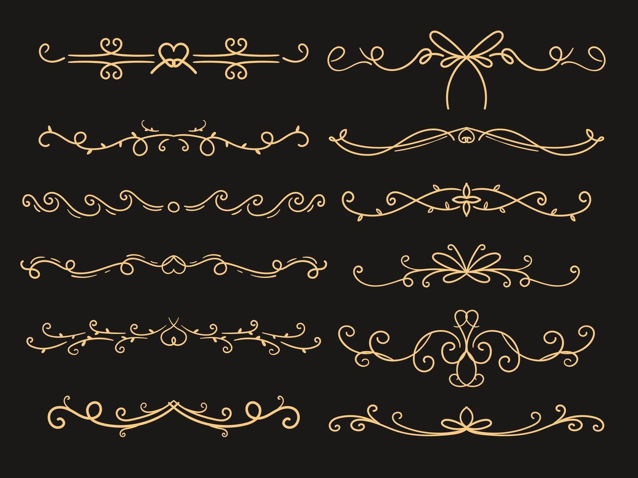 Decorative fancy ornament border element. Swirl line retro curve set vector