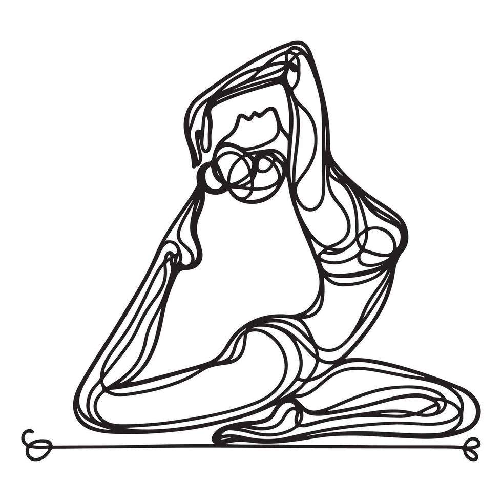 One continuous single drawing black line art doodle of person yoga pose vector