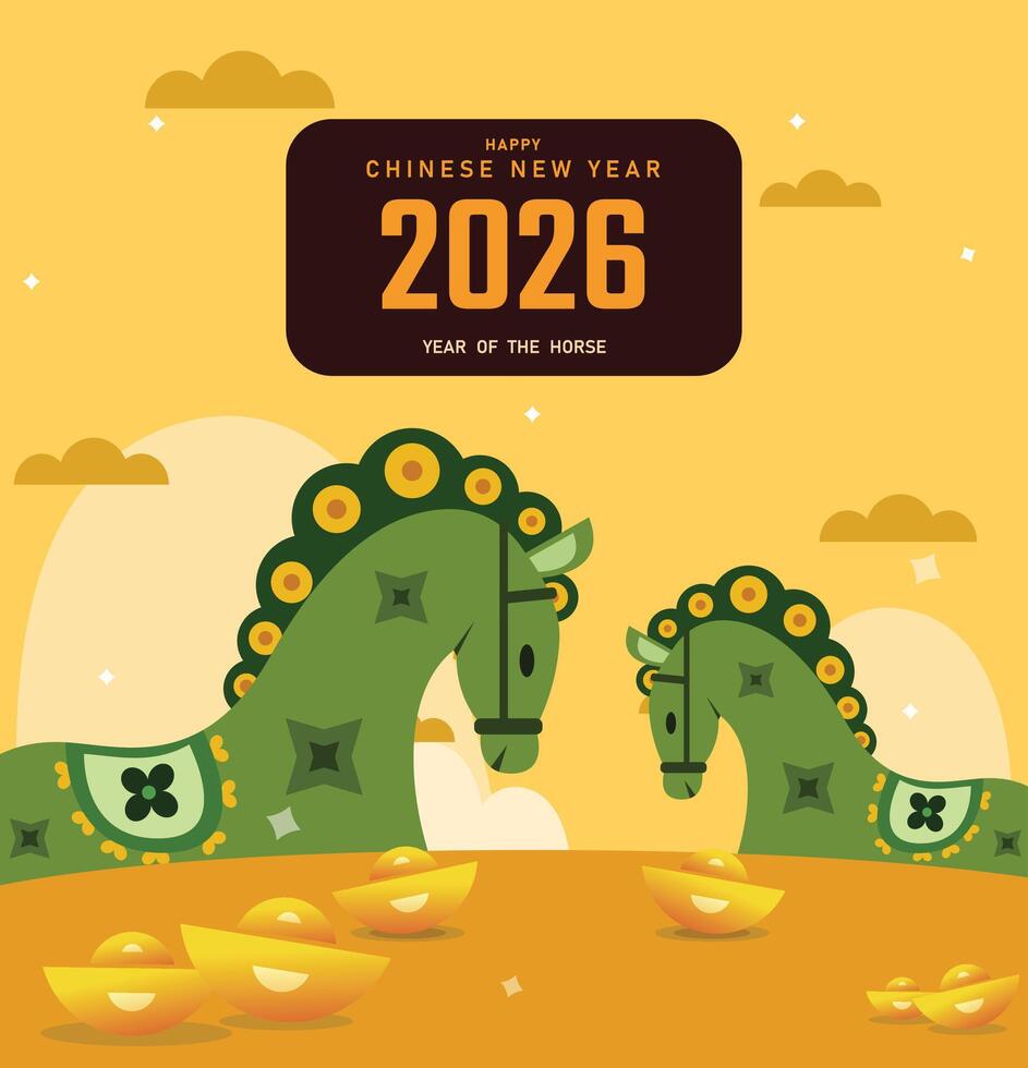 2026 Happy Chinese new year postcard 2026 Year of horse. background Design, Symbol of Chinese New Year. 2026 horse, background, card, wallpaper. vector