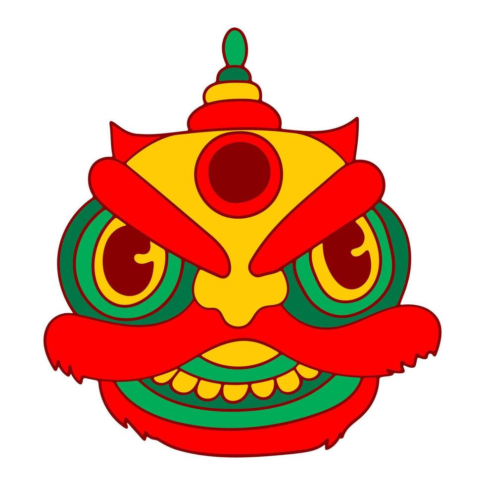 Lion head dance icon. Traditional Chinese Lunar New Year celebration. Simple flat element, doodle contour style, vibrant colors. Web, digital design, print, papers, coloring pages, invitations, cards vector