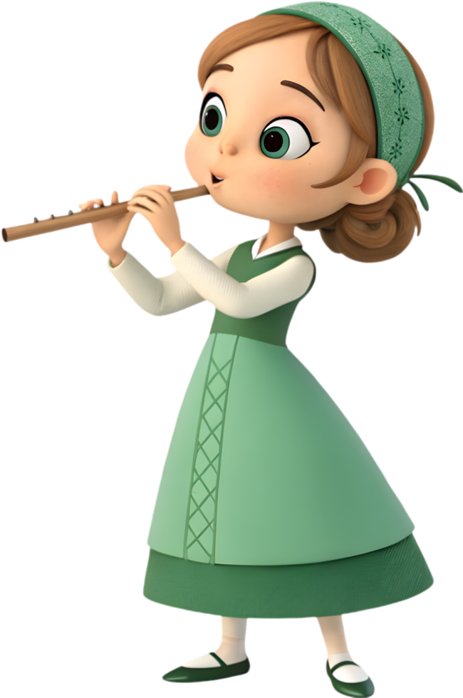 Beautiful Dresses Adorning Cartoon Girls Posing at Holiday Festival. . png