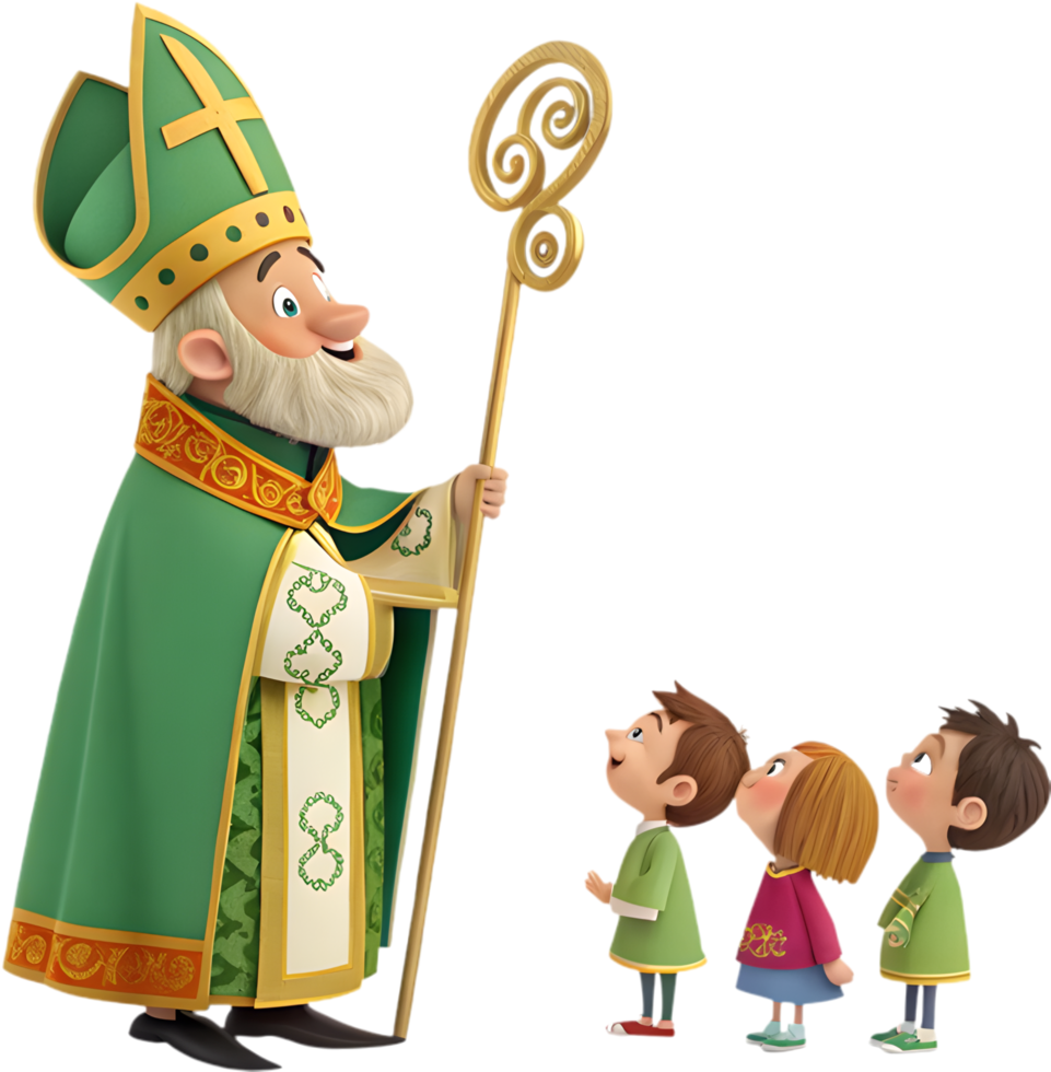 Beautiful Cartoon Saint Patrick Posing for Holiday Decoration Ideas. . png