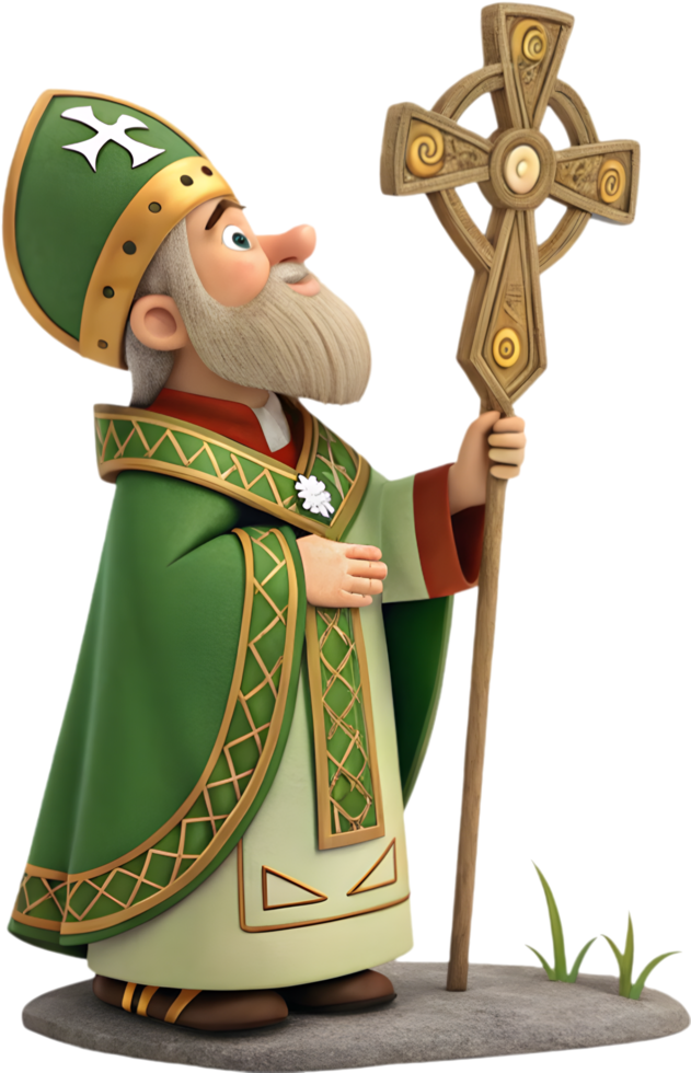 Adorable Cartoon Style Saint Patrick Posing for Decoration Project Fun. . png