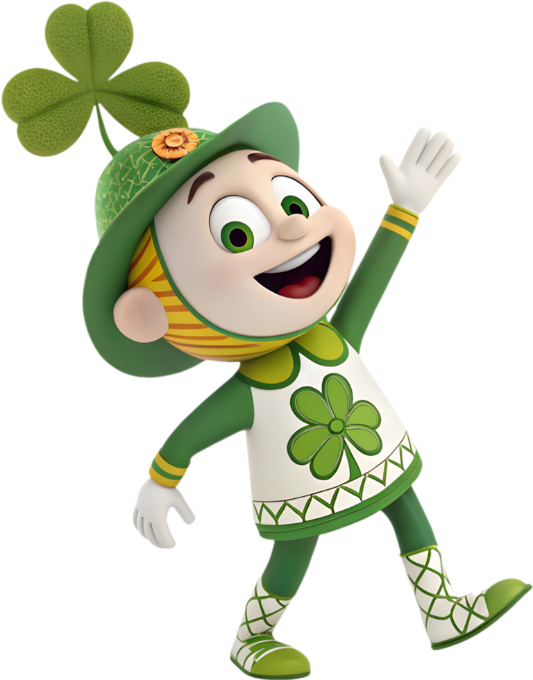 Adorable Cartoon Style Shamrock Mascot Posing Elegantly for Festival. . png