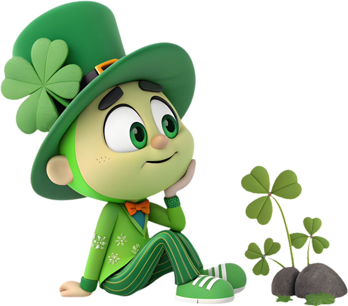 Cute Cartoon Shamrock Mascot Posing Elegantly for Holiday Decoration. . png