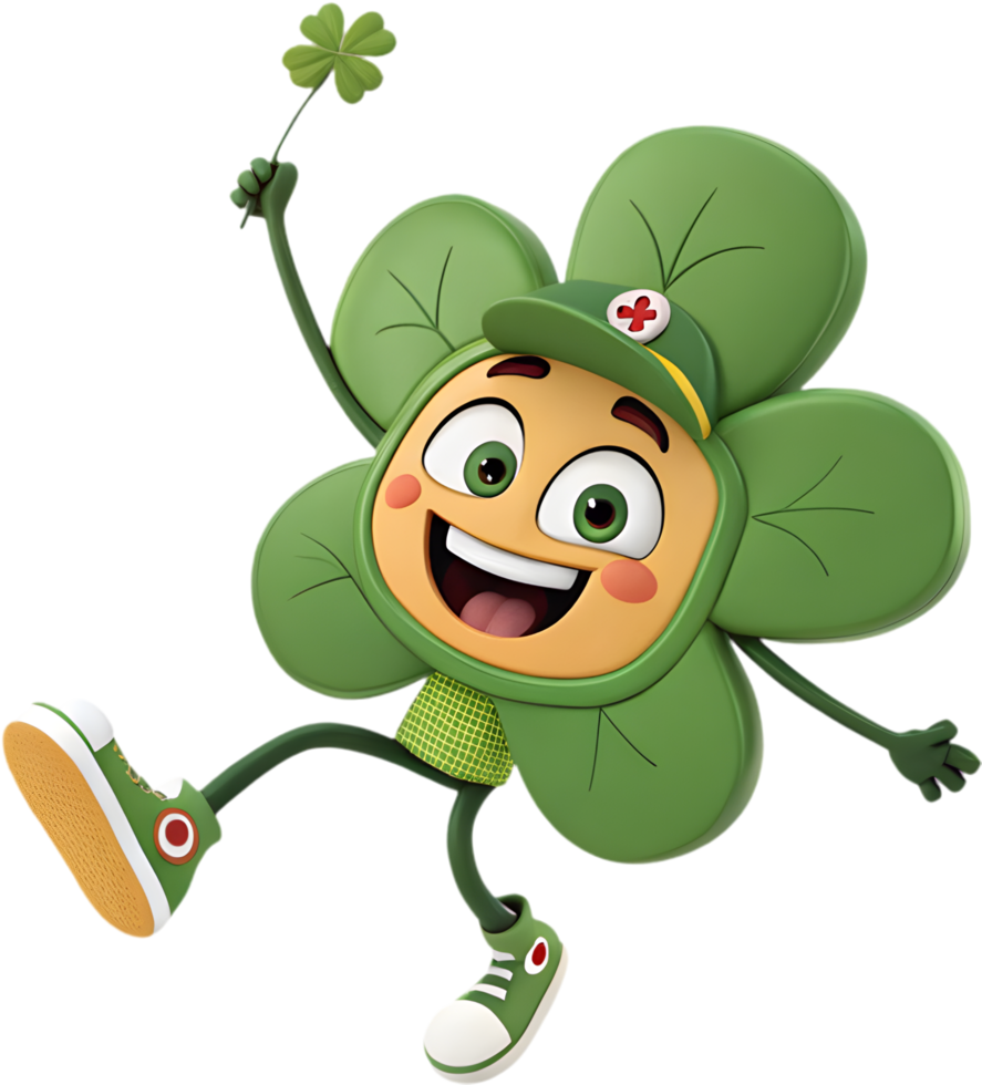 Cute Shamrock Mascot Styled for St. Patricks Festival Decorations. . png