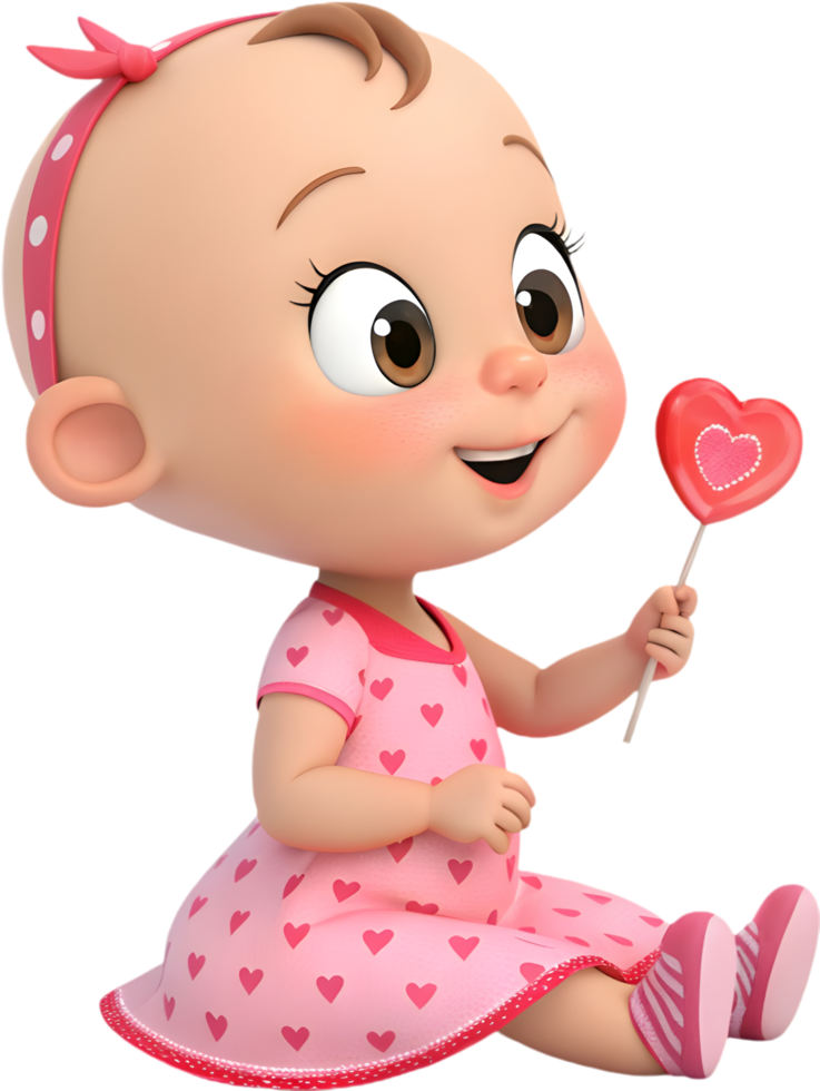 Cartoon Style Baby Girl Celebrating Valentines Festival with Style. . png