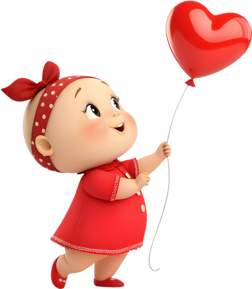 Cartoon Style Baby Girl at Valentines Holiday Celebration Fun. . png