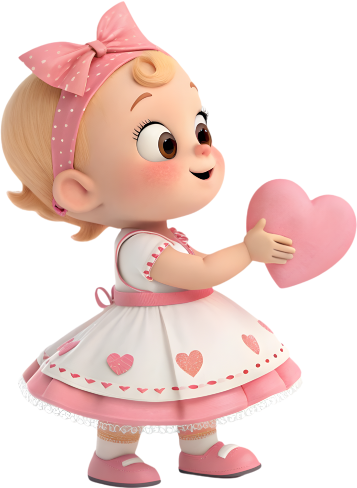 Cartoon Baby Girl Styled Beautifully at Valentines Festival Fun. . png