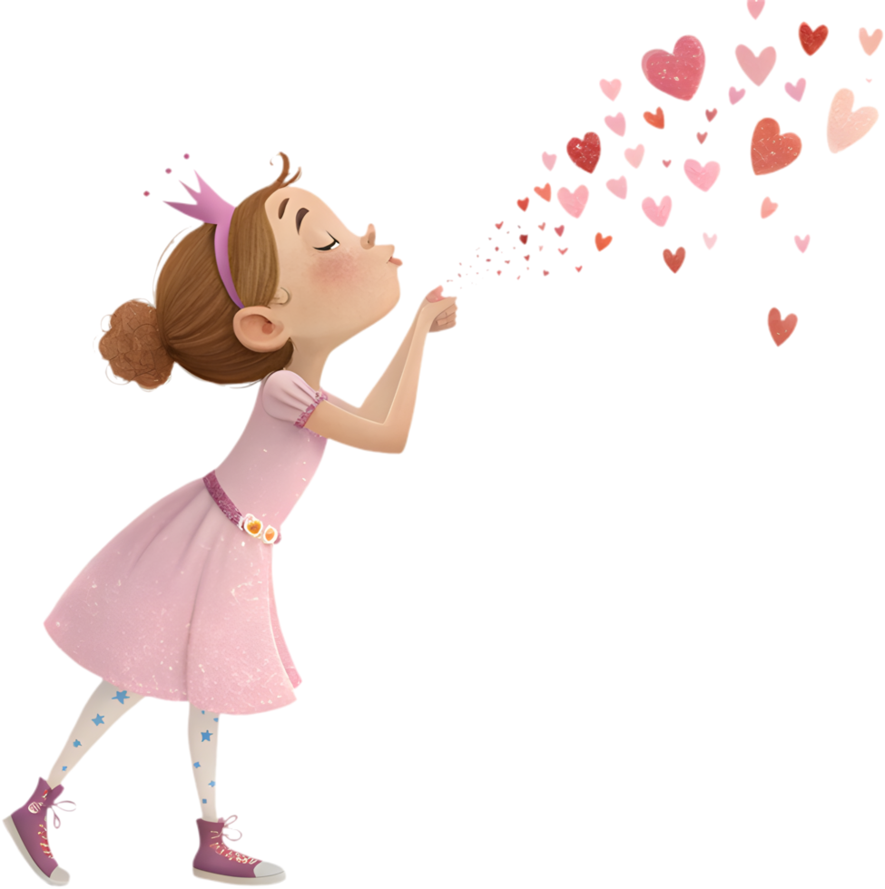 Cartoon Girl Posing at Valentines Festival with Adorable Style. . png