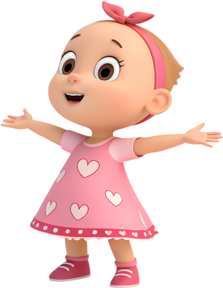 Cute Cartoon Style Baby Girl at Valentines Festival. . png