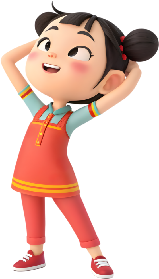Adorable Cartoon Girl Relaxing Elegantly at Women s Day Event. . png