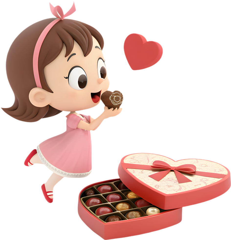 Adorable Valentines Chocolate Box in Hands of Cartoon. . png