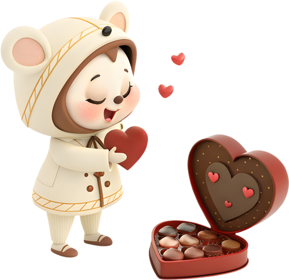 Elegant Valentines Day Chocolate Box with Cute Cartoon. . png