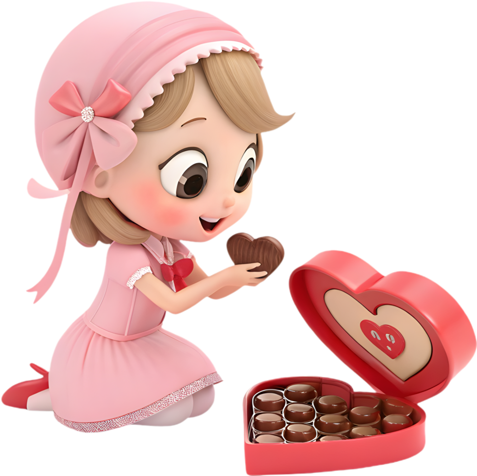 Charming Valentines Chocolate Box Displayed by Adorable Cartoon. . png