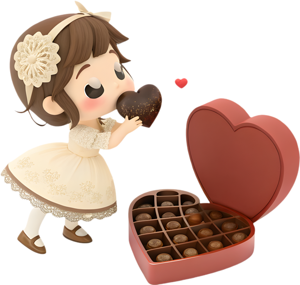 Charming Valentines Day Chocolate Box with Cartoon Character. . png