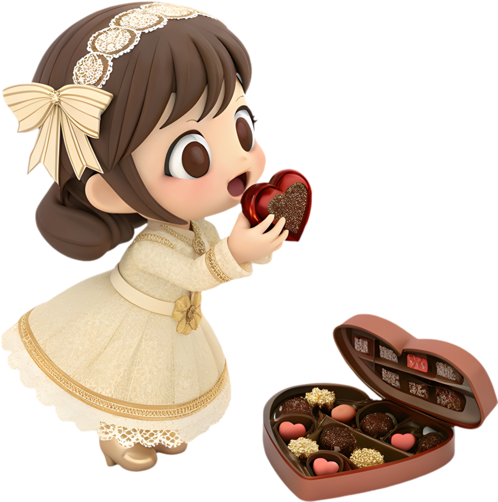 Valentine Chocolate Box Elegantly Presented by Cartoon Character. . png