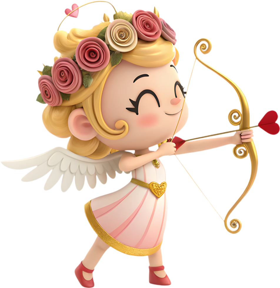 Charming Cupid Girl Poses Delightfully in Kawaii Style. . png