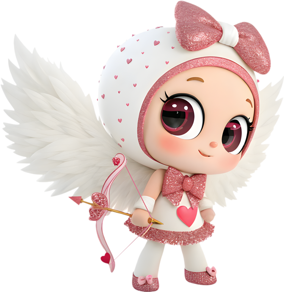 Charming Kawaii Girl Posing Playfully as Cupid Character. . png