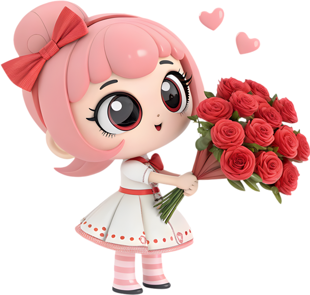 Radiant Cartoon Character Displaying Stunning Decorative Flower Bouquet Charm. . png