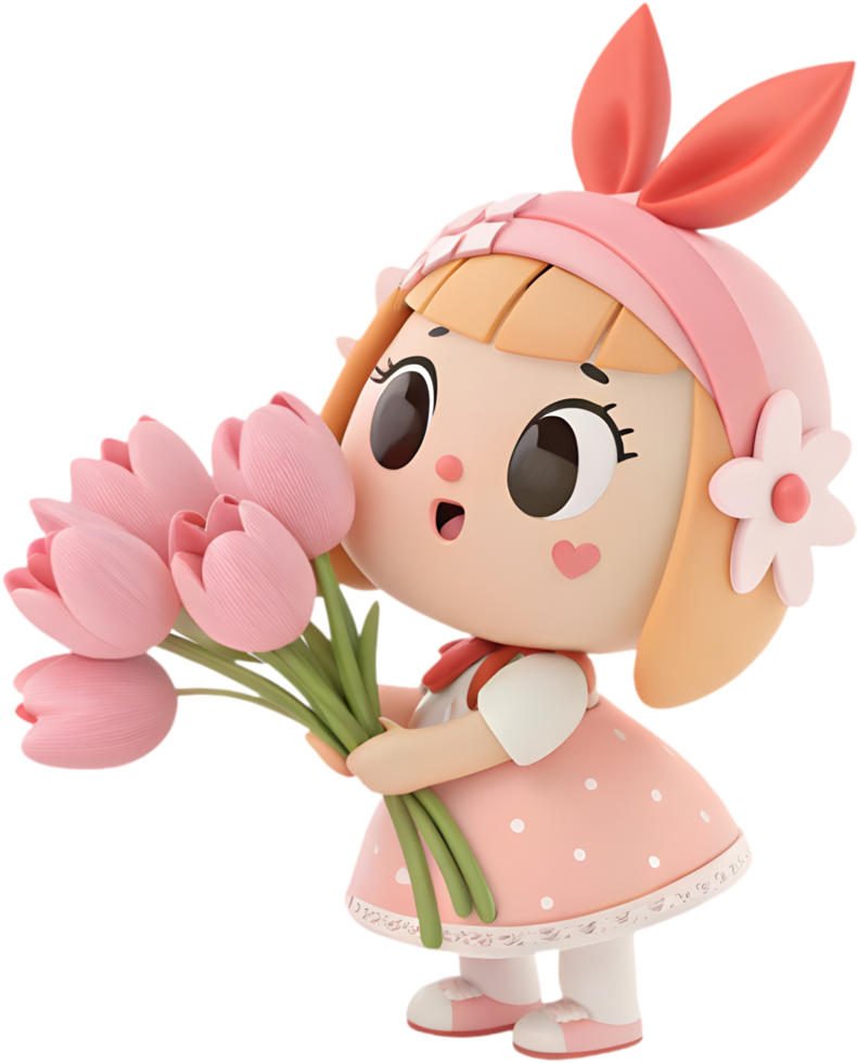 Elegant Flower Bouquet Artwork Presented by Radiant Cartoon Character. . png