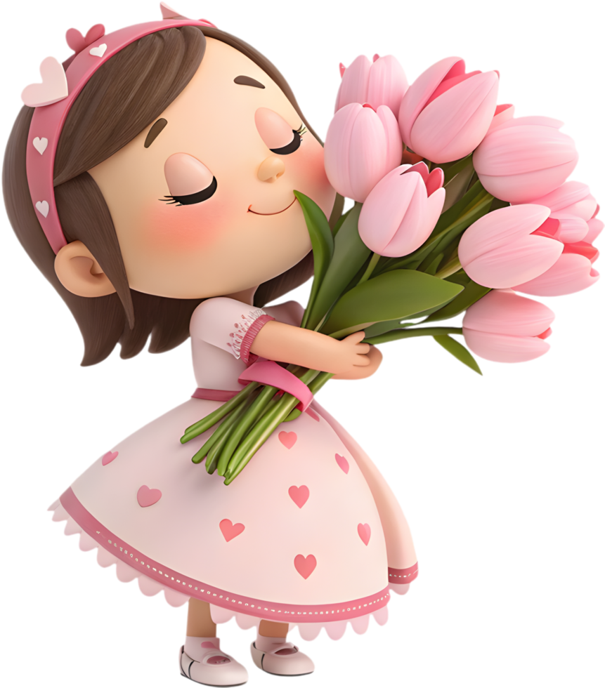 Charming Cartoon with Elegant Flower Bouquet Art for Decorations. . png