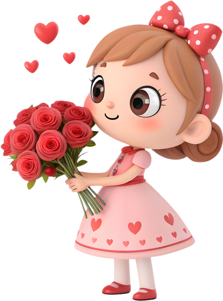 Elegant Flower Bouquet Held by Radiant Cartoon Character Artwork. . png