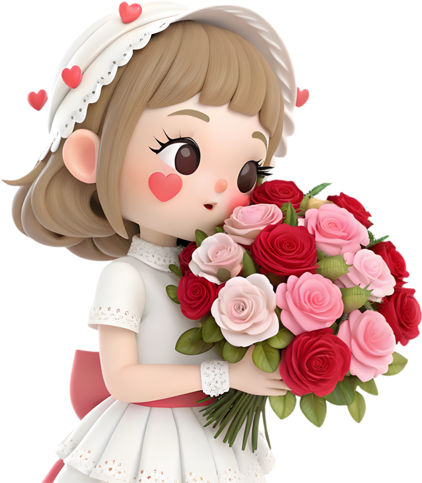 Cartoon Character Radiantly Showcasing Beautiful Flower Bouquet Artwork. . png
