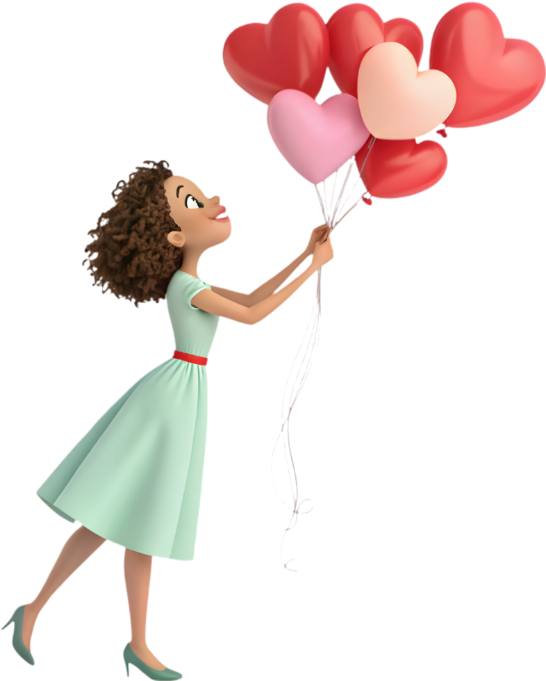 Lovely Kawaii Girl Valentines Clipart with Balloon Bouquet Charm. . png
