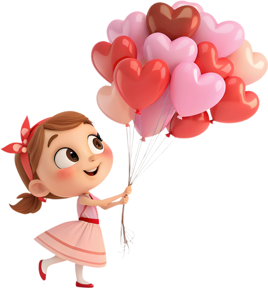 Cartoon Kawaii Girl Valentines Balloon Bouquet for Decorative Clipart. . png