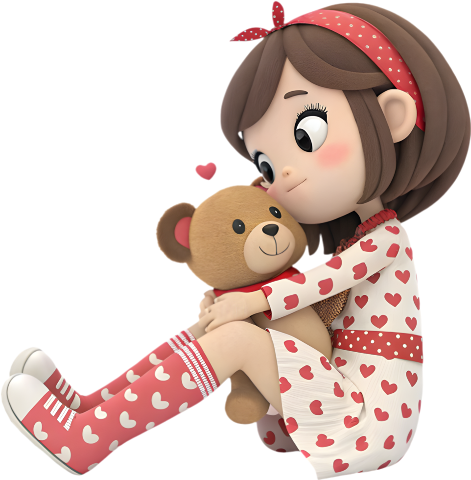 Lovely Kawaii Girl Valentines Teddy Bear Decorative Clipart Idea Charm. . png