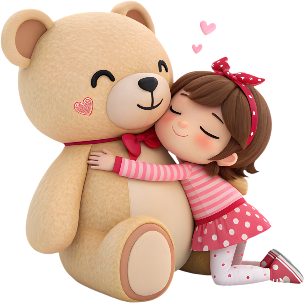 Smiling Kawaii Girl with Valentines Teddy Bear Clipart for Decorations. . png