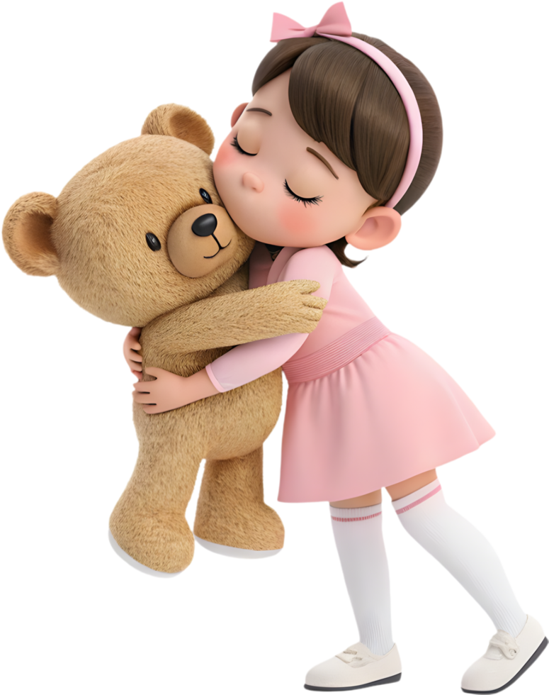 Valentine Kawaii Girl Holding Teddy Bear for Sweet Clipart Charm. . png
