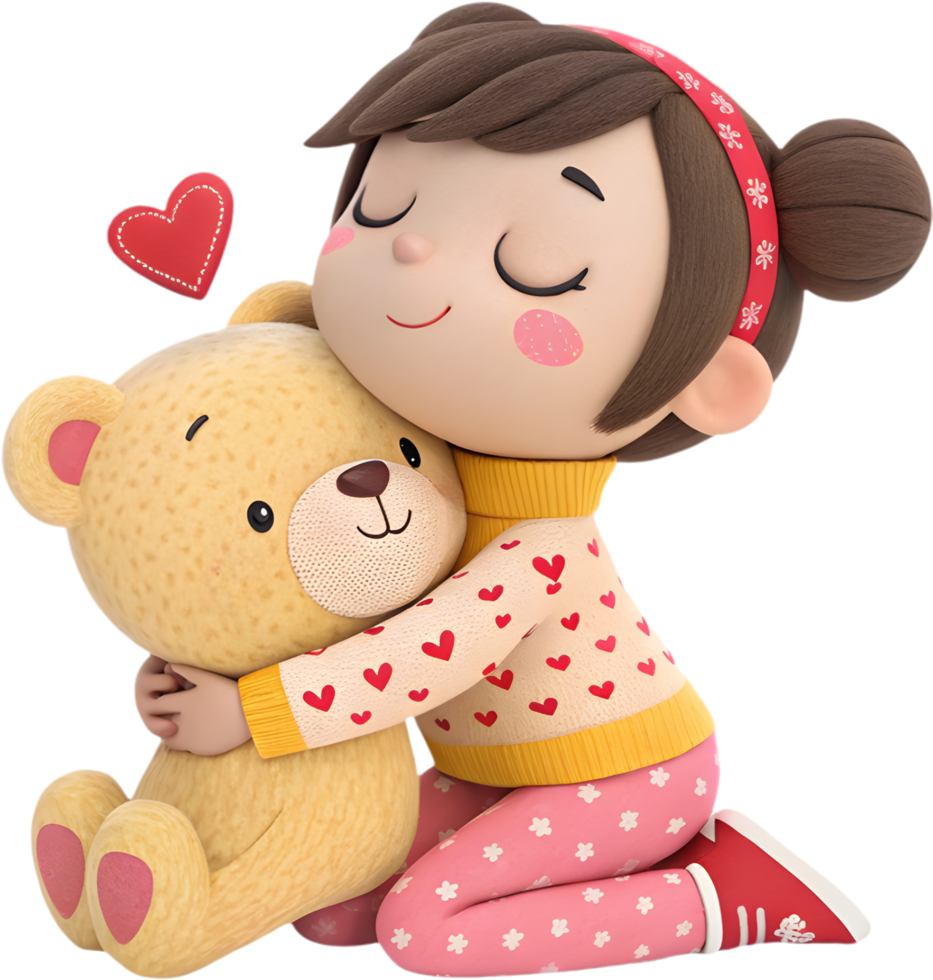 Giant Teddy Bear Clipart with Cute Kawaii Girl Cartoon. . png