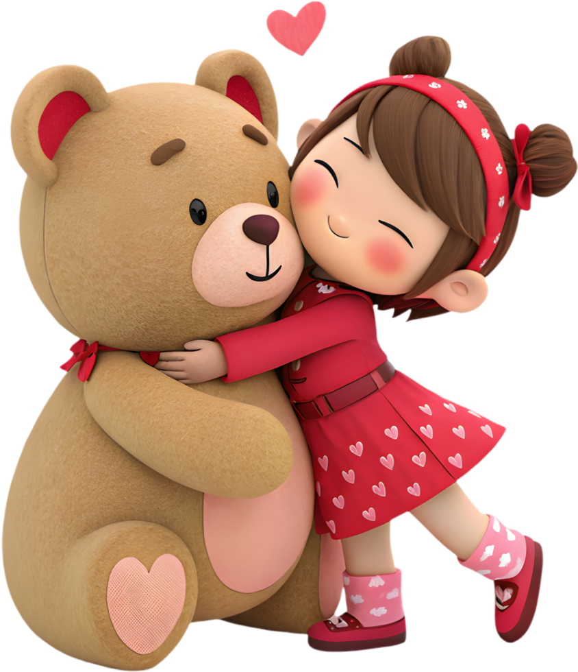 Kawaii Girl Valentines Giant Teddy Bear Clipart for Decoration. . png