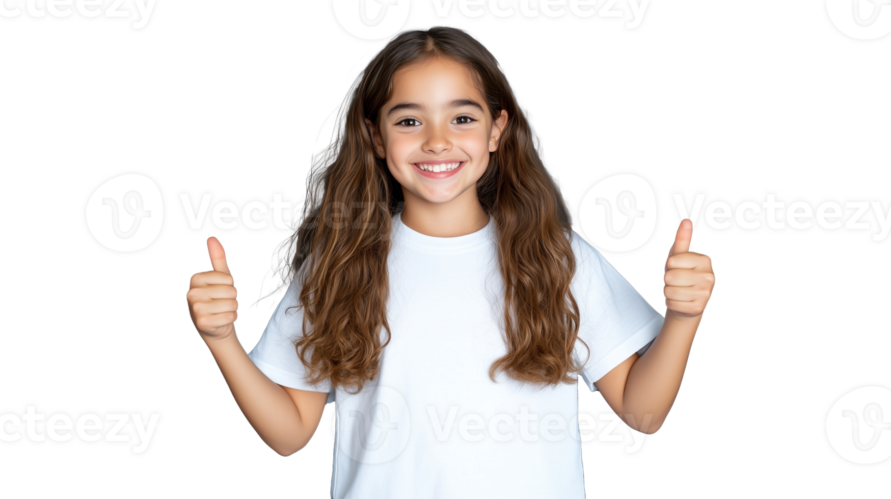 Happy girl with thumbs up gesture on transparent background png