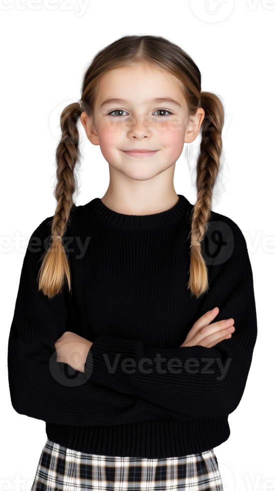 Posed portrait of a girl with pigtails on a transparent background png