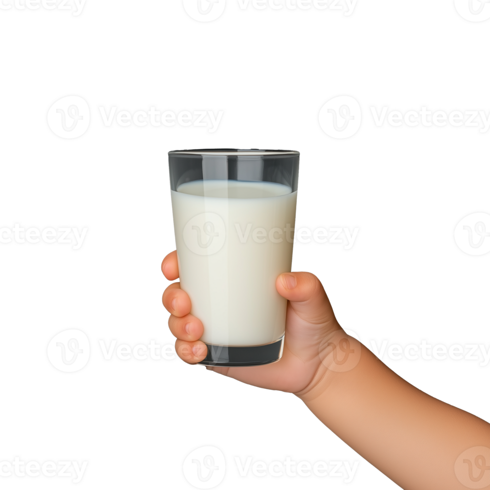 Hand holding a glass of milk on a transparent background png
