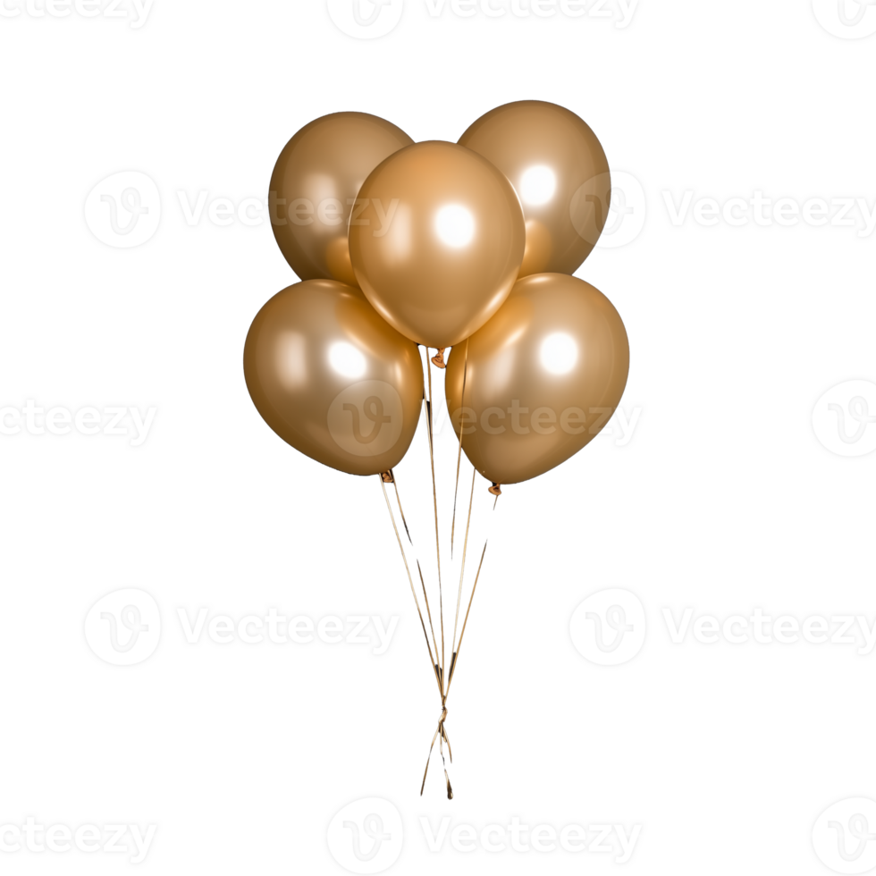 Elegant gold balloons with glossy finish on transparent background for celebrations png