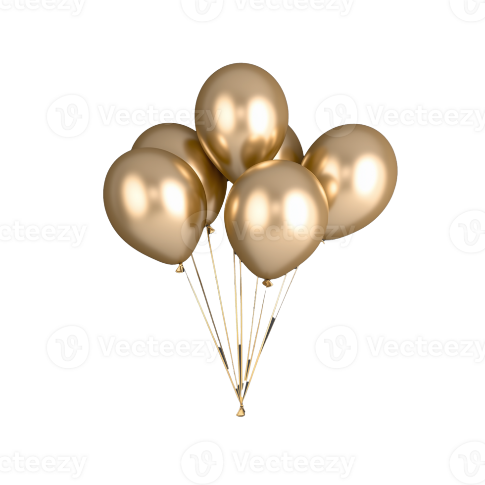 Golden balloons floating on transparent background for celebrations and events png