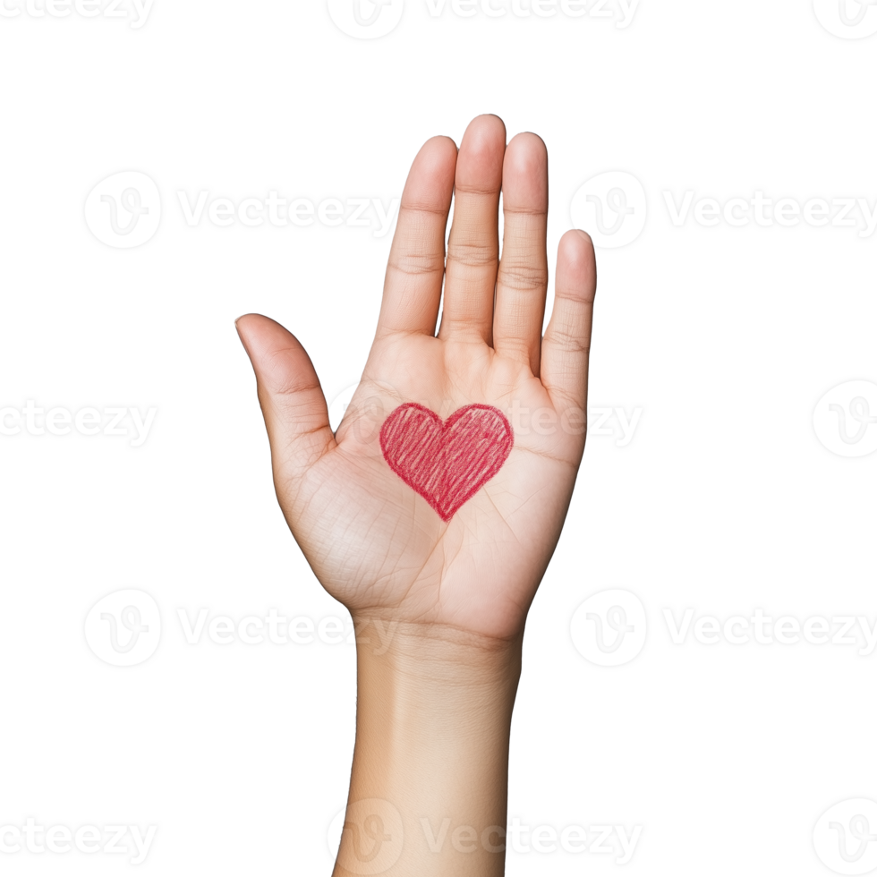 Hand with Heart Drawing on Palm Image with Transparent Background png