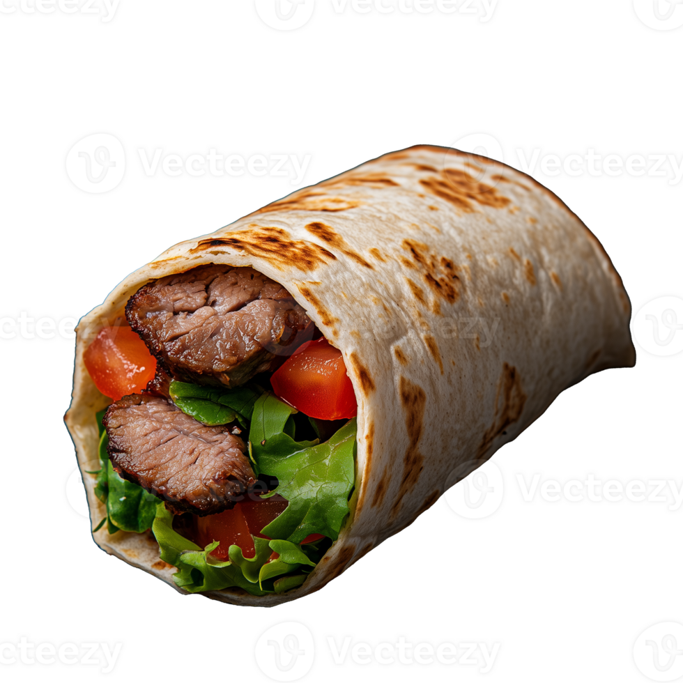 Delicious beef wrap with vegetables on transparent background png