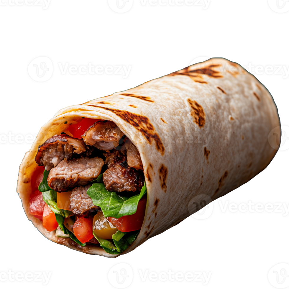 Freshly Wrapped Burrito with Meat and Vegetables on Transparent Background png