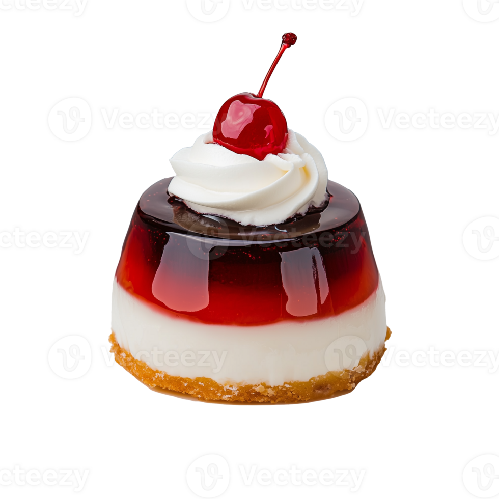 Delicious dessert jelly cup with cherry and whipped cream on transparent background png